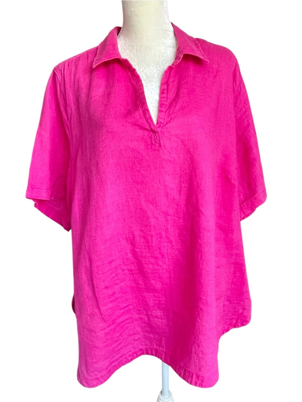 Isaac Mizrahi 100% Linen Pink Tunic Top 2X Beach Cover Up Resort Short Sleeve